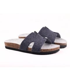 Dép đế trấu birken chữ H vải dạ Premium HISHOO B095