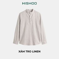 Áo Sơ Mi Nam Tay Dài Relax Form Rộng, Cổ Polo Tàu Vuông, Xẻ V Linen Solene Vải Mềm Mát HISHOO A3T002