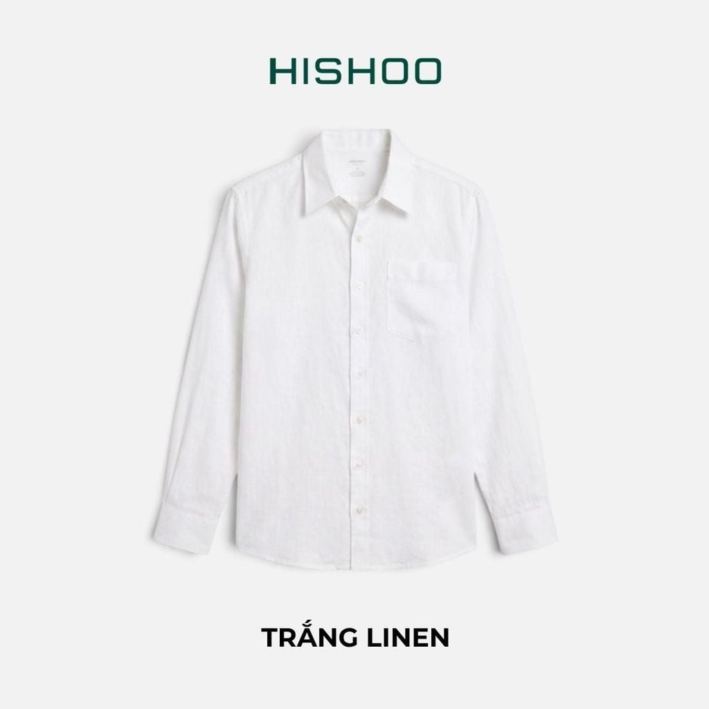 Áo Sơ Mi Nam Tay Dài Relax Form Rộng, Cổ Thường, Lai Ngang Linen Solene Vải Mềm Mát HISHOO A2T003
