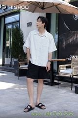 Áo Sơ Mi Nam Relax Form Rộng, Cổ Danton, Lai Ngang Linen Solene Vải Mềm Mát HISHOO A1T004