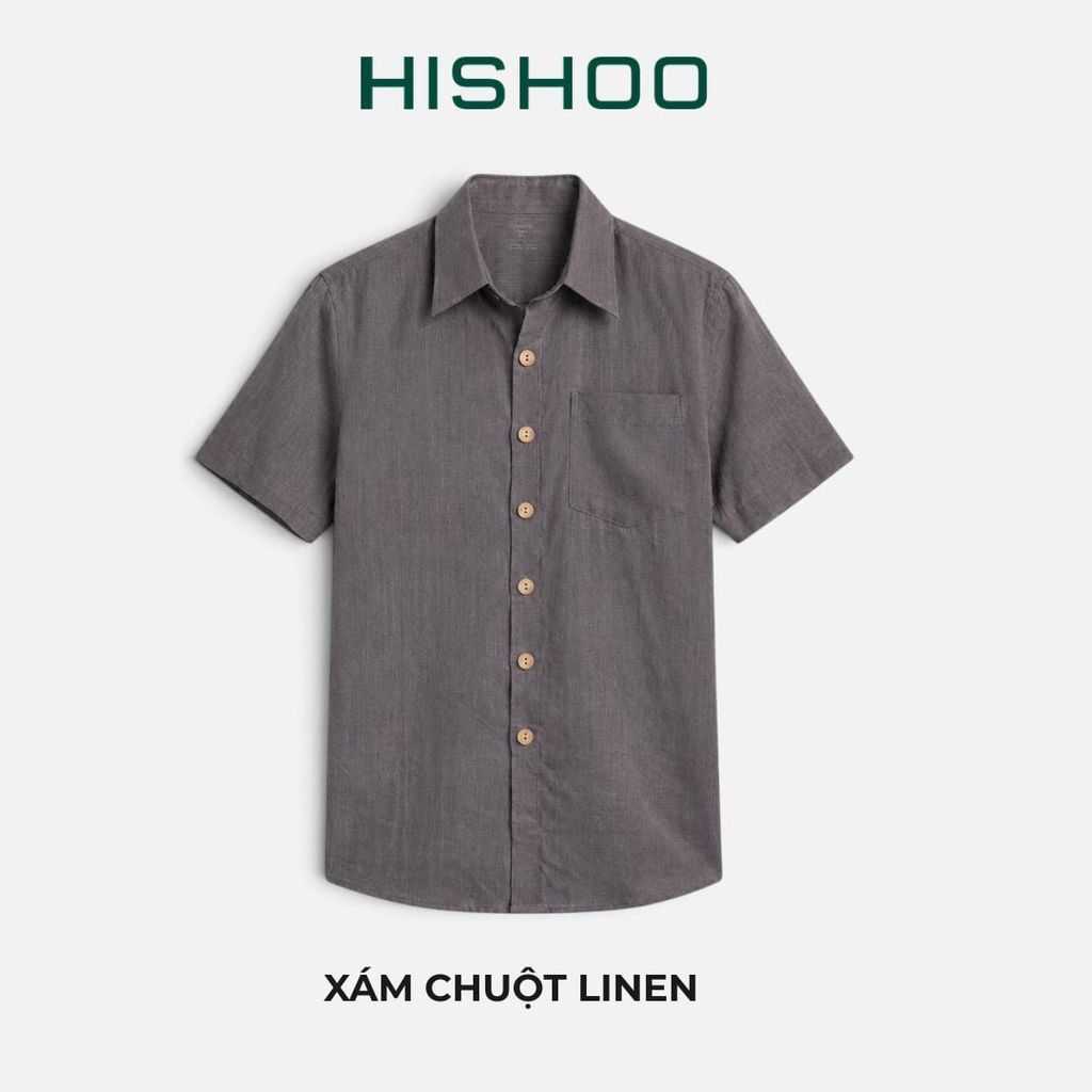Áo Sơ Mi Nam Nút Gỗ Relax Form Rộng, Cổ Thường, Lai Ngang Linen Solene Vải Mềm Mát HISHOO A1T003
