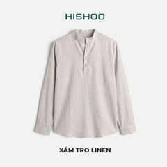 Áo Sơ Mi Nữ Tay Dài Relax Form Rộng, Cổ Polo Tàu Vuông, Xẻ V Linen Solene Vải Mềm Mát HISHOO A3G002