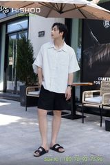 Áo Sơ Mi Nam Xám Tro Relax Form Rộng, Cổ Danton, Lai Ngang Linen Solene Vải Mềm Mát HISHOO A1T004