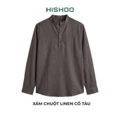 Áo Sơ Mi Nữ Tay Dài Relax Form Rộng, Cổ Polo Tàu Vuông, Xẻ V Linen Solene Vải Mềm Mát HISHOO A3G002