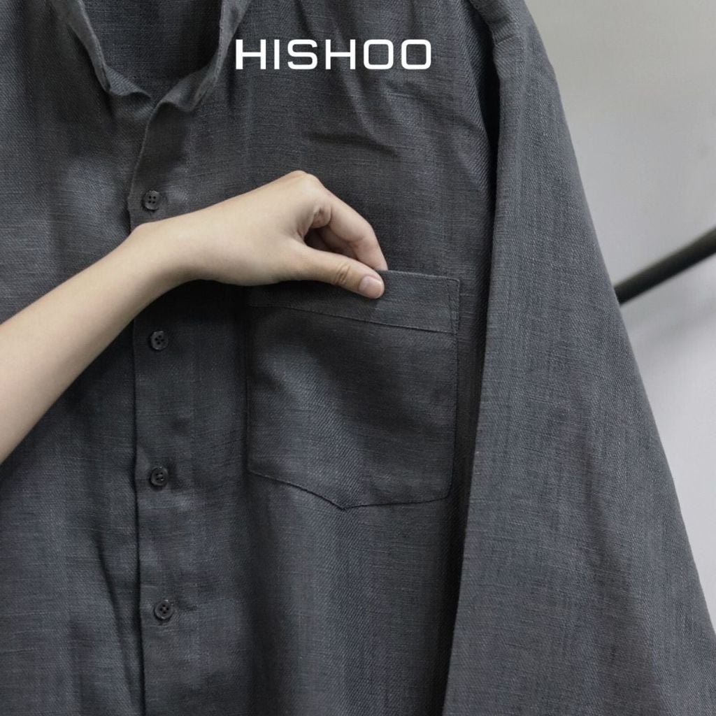 Áo Sơ Mi Nam Tay Dài Relax Form Rộng, Cổ Tàu Tròn, Lai Ngang Linen Solene Vải Mềm Mát HISHOO A2T001