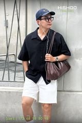 Áo Sơ Mi Đen Nam Relax Form Rộng, Cổ Danton, Lai Ngang Linen Solene Vải Mềm Mát HISHOO A1T004
