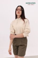 Áo Sơ Mi Tay Dài Nữ Relax Form Rộng, Cổ Tàu Vuông, Lai Ngang Linen Solene Vải Mềm Mát HISHOO A2G002