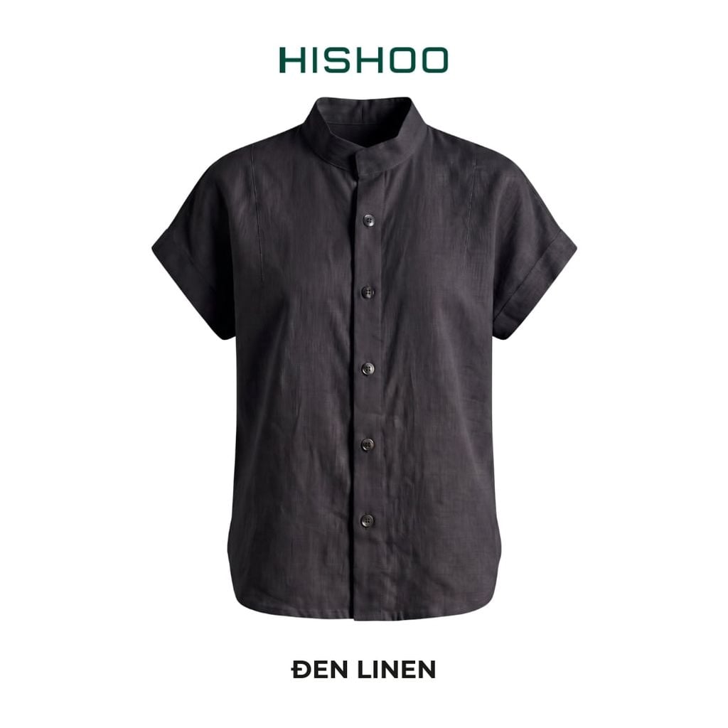 Áo Sơ Mi Nữ Tay Ngắn Relax Form Rộng, Cổ Tàu Vuông, Linen Solene Vải Mềm Mát HISHOO A4G002