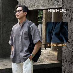 Áo Sơ Mi Xám Chuột Nam Relax Form Rộng, Cổ Tàu Vuông, Lai Ngang Linen Solene Vải Mềm Mát HISHOO A1T002