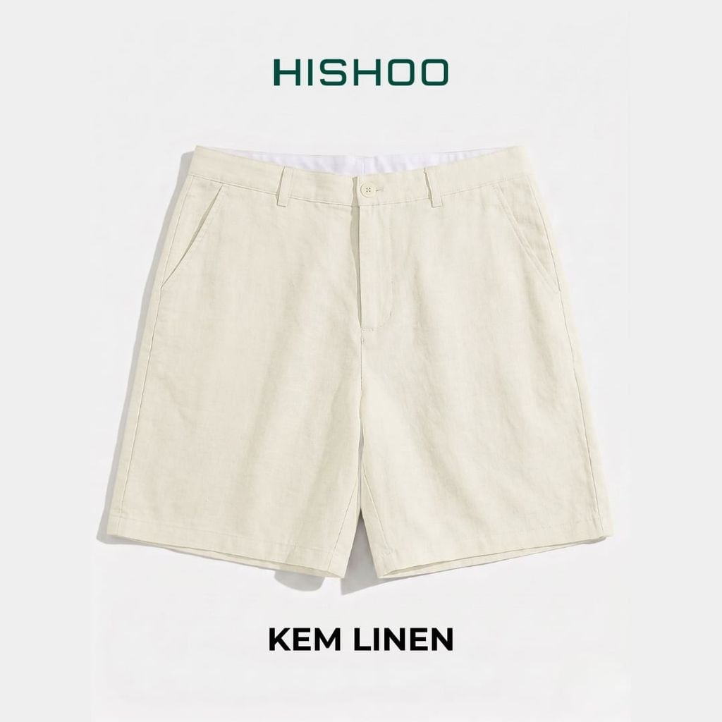 Quần short nam Linen Solene HISHOO Thoáng mát giữ form mặc đi chơi đi làm Q1T001