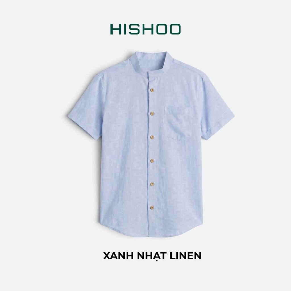 Áo Sơ Mi Nam Nút Gỗ Relax Form Rộng, Cổ Tàu Vuông, Lai Ngang Linen Solene Vải Mềm Mát HISHOO A1T002