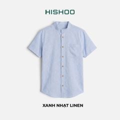Áo Sơ Mi Nam Nút Gỗ Relax Form Rộng, Cổ Tàu Vuông, Lai Ngang Linen Solene Vải Mềm Mát HISHOO A1T002