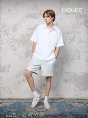 Áo Sơ Mi Nam Trắng Relax Form Rộng, Cổ Thường, Lai Ngang Linen Solene Vải Mềm Mát HISHOO A1T003