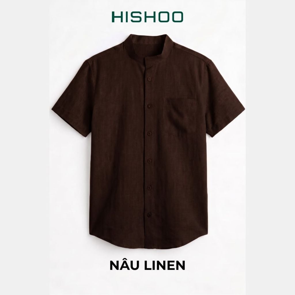 Áo Sơ Mi Nam Relax Form Rộng, Cổ Tàu Vuông, Lai Ngang Linen Solene Vải Mềm Mát HISHOO A1T002