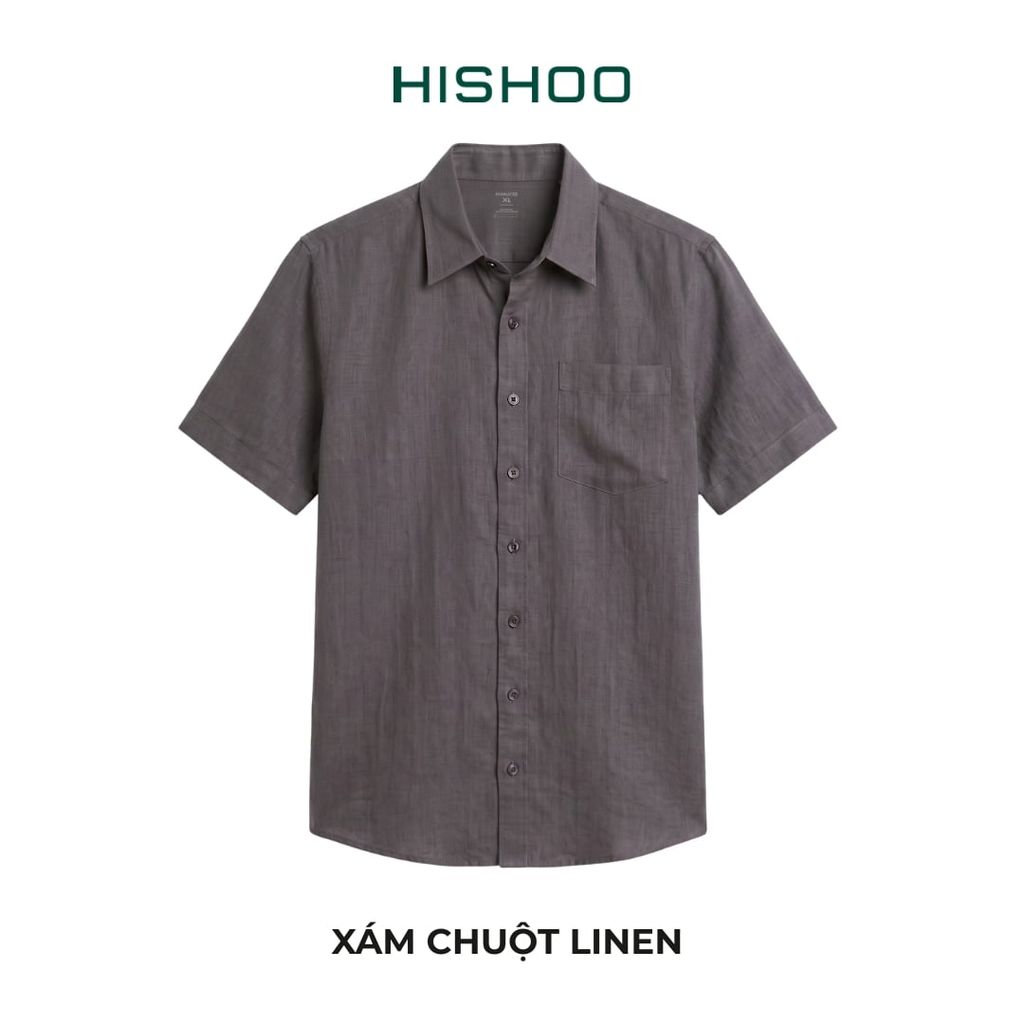 Áo Sơ Mi Nam Relax Form Rộng, Cổ Thường, Lai Ngang Linen Solene Vải Mềm Mát HISHOO A1T003