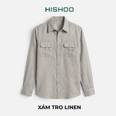 Áo Sơ Mi Nam 2 Túi Tay Dài  Relax Form Rộng, Cổ Thường, Lai Ngang Linen Solene Vải Mềm Mát HISHOO A2T005
