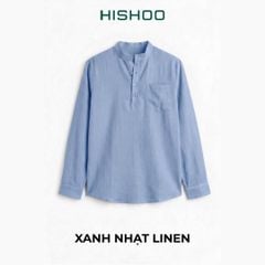 Áo Sơ Mi Nam Tay Dài Relax Form Rộng, Cổ Polo Tàu Vuông, Xẻ V Linen Solene Vải Mềm Mát HISHOO A3T002