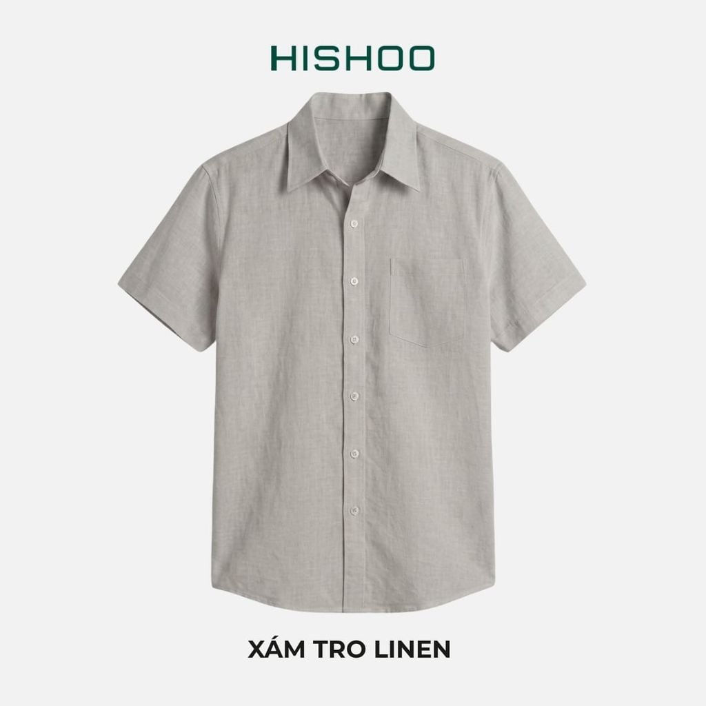 Áo Sơ Mi Nam Relax Form Rộng, Cổ Thường, Lai Ngang Linen Solene Vải Mềm Mát HISHOO A1T003