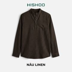 Áo Sơ Mi Nam Tay Dài Relax Form Rộng, Cổ Polo Tàu Vuông, Xẻ V Linen Solene Vải Mềm Mát HISHOO A3T002