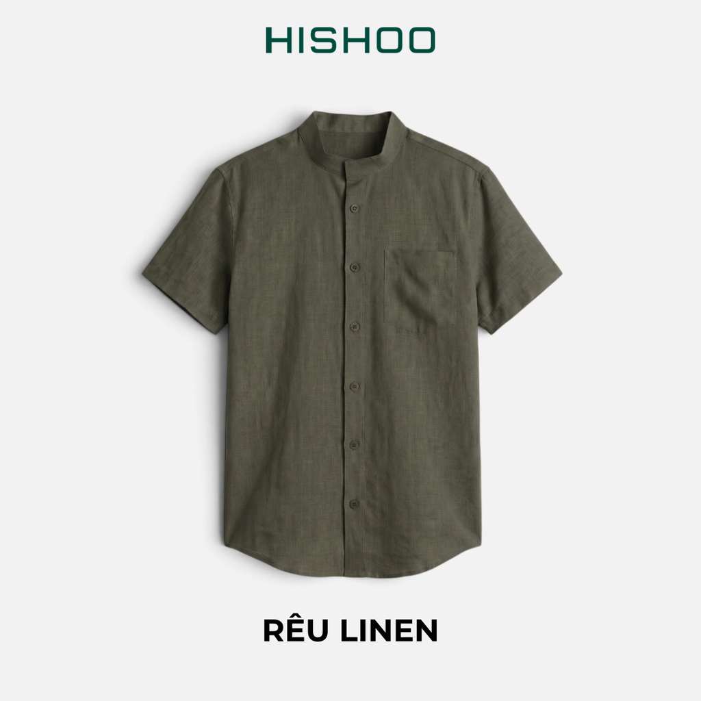 Áo Sơ Mi Nam Relax Form Rộng, Cổ Tàu Vuông, Lai Ngang Linen Solene Vải Mềm Mát HISHOO A1T002