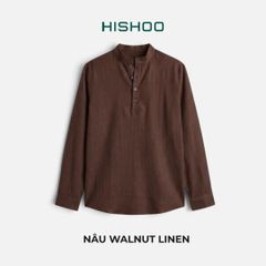Áo Sơ Mi Nữ Tay Dài Relax Form Rộng, Cổ Polo Tàu Vuông, Xẻ V Linen Solene Vải Mềm Mát HISHOO A3G002