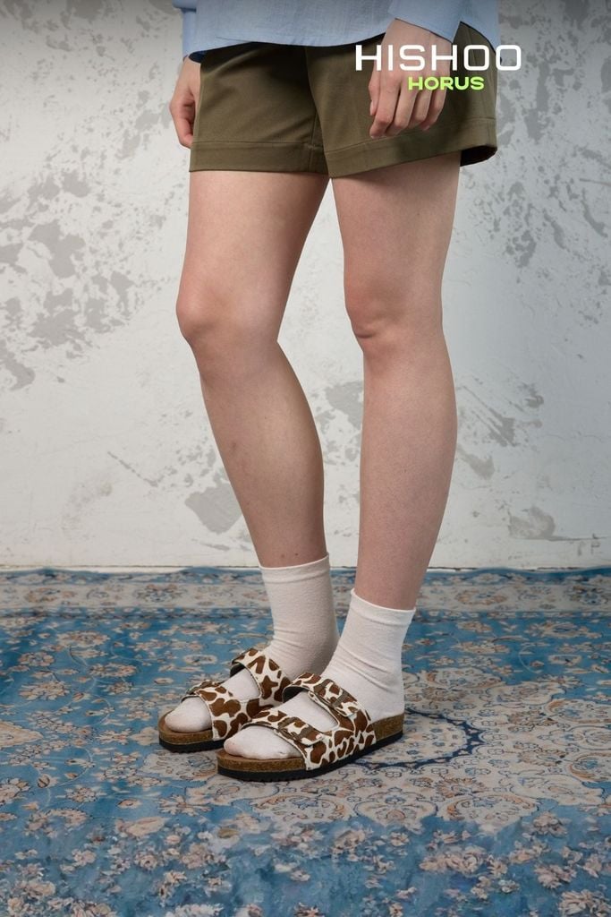 Dép đế trấu 2 khóa quai ngang Bò sữa CowHide HISHOO H093