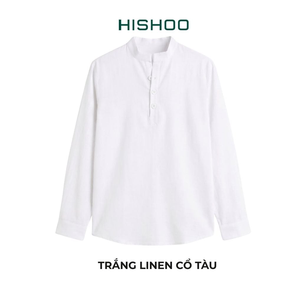 Áo Sơ Mi Nữ Tay Dài Relax Form Rộng, Cổ Polo Tàu Vuông, Xẻ V Linen Solene Vải Mềm Mát HISHOO A3G002