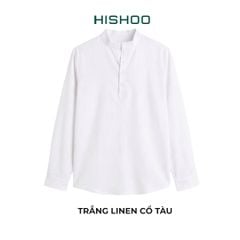 Áo Sơ Mi Nữ Tay Dài Relax Form Rộng, Cổ Polo Tàu Vuông, Xẻ V Linen Solene Vải Mềm Mát HISHOO A3G002