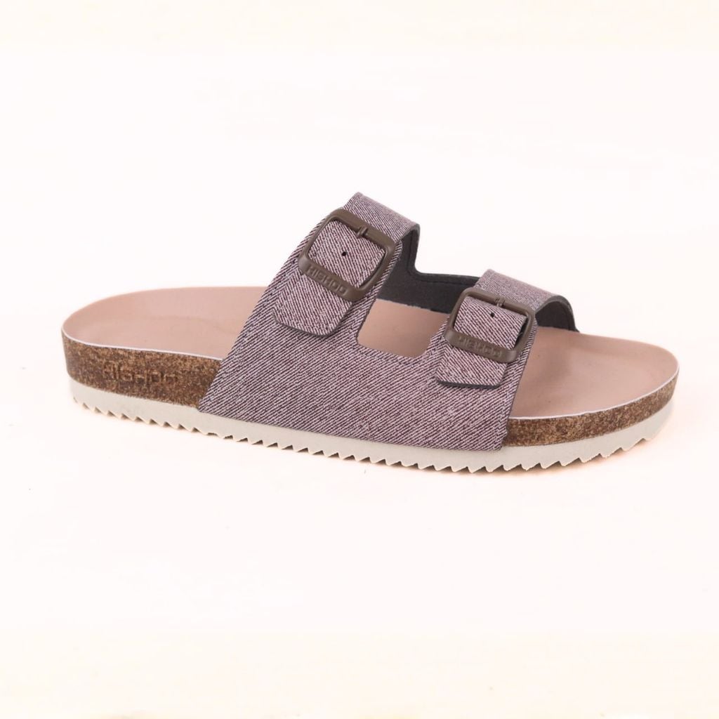 Dép đế trấu birken 2 khóa Nâu Demin Khóa Nâu Premium HISHOO B093