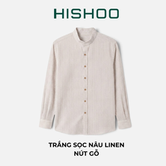 Áo Sọc Sơ Mi Nút Gỗ Tay Dài Nữ Relax Form Rộng, Cổ Tàu Vuông, Lai Ngang Linen Solene Vải Mềm Mát HISHOO A2G002
