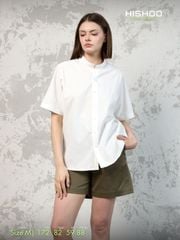 Áo Sơ Mi Nữ Trắng Relax Form Rộng, Cổ Tàu Vuông, Lai Ngang Linen Solene Vải Mềm Mát HISHOO A1G002