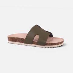 Dép đế trấu birken Xanh Olive  chữ H premium HISHOO B095
