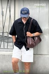 Áo Sơ Mi Đen Nam Relax Form Rộng, Cổ Danton, Lai Ngang Linen Solene Vải Mềm Mát HISHOO A1T004