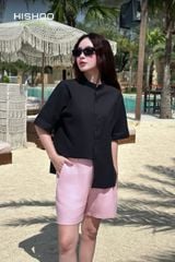 Áo Sơ Mi Nữ Relax Form Rộng, Cổ Tàu Vuông, Lai Ngang Linen Solene Vải Mềm Mát HISHOO A1G002