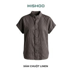 Áo Sơ Mi Nữ Tay Ngắn Relax Form Rộng, Cổ Tàu Vuông, Linen Solene Vải Mềm Mát HISHOO A4G002