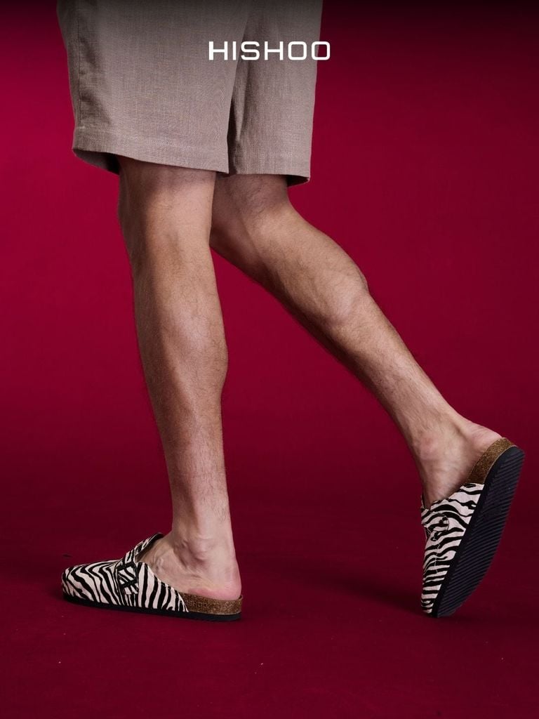 Dép đế trấu sục Boston quai ngang Ngựa Vằn CowHide HISHOO H109