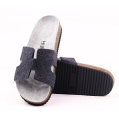 Dép đế trấu birken chữ H vải dạ Premium HISHOO B095