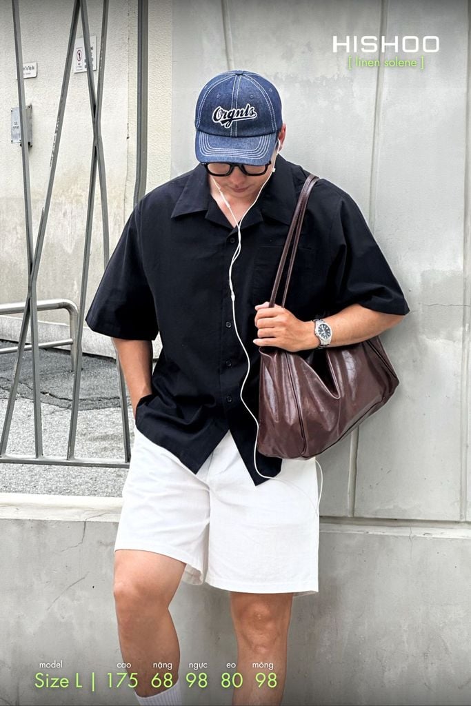 Áo Sơ Mi Nam Relax Form Rộng, Cổ Danton, Lai Ngang Linen Solene Vải Mềm Mát HISHOO A1T004