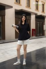 Áo Sơ Mi Nữ Đen Relax Form Rộng, Cổ Danton, Lai Ngang Linen Solene Vải Mềm Mát HISHOO A1G004