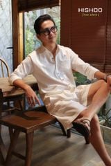 Áo Sơ Mi Rêu Nút Gỗ Nam Tay Dài Relax Form Rộng, Cổ Thường, Lai Ngang Linen Solene Vải Mềm Mát HISHOO A2T003