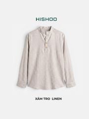 Áo Sơ Mi Nữ Nút Gỗ Tay Dài Relax Form Rộng, Cổ Polo Tàu Vuông, Xẻ V Linen Solene Vải Mềm Mát HISHOO A3G002