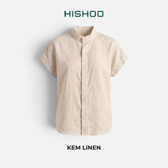 Áo Sơ Mi Nữ Tay Ngắn Relax Form Rộng, Cổ Tàu Vuông, Linen Solene Vải Mềm Mát HISHOO A4G002