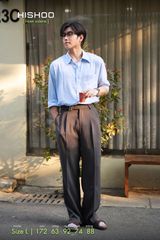 Áo Sơ Mi Nam Xanh Nhạt Tay Dài Relax Form Rộng, Cổ Thường, Lai Ngang Linen Solene Vải Mềm Mát HISHOO A2T003