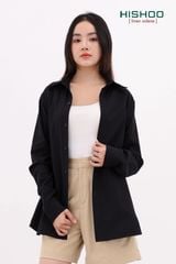 Áo Sơ Mi Tay Dài Đen Nữ Relax Form Rộng, Cổ Thường, Lai Ngang Linen Solene Vải Mềm Mát HISHOO A2G003