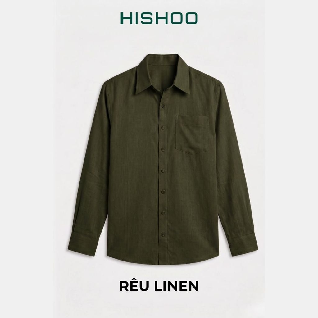 Áo Sơ Mi Nam Tay Dài Relax Form Rộng, Cổ Thường, Lai Ngang Linen Solene Vải Mềm Mát HISHOO A2T003