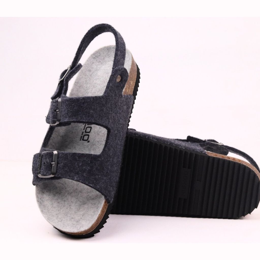 Dép đế trấu sandal birken quai ngang 2 khoá vải dạ Premium HISHOO B102