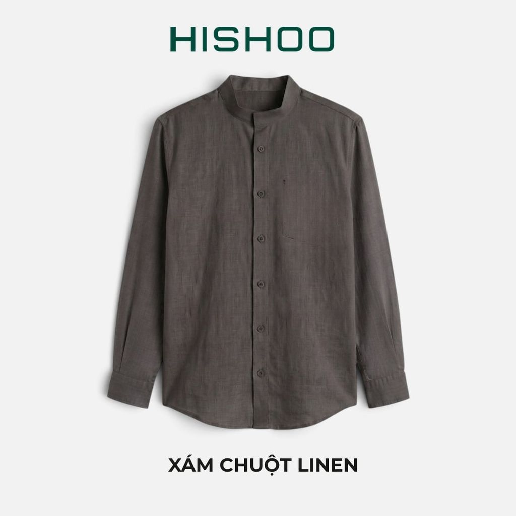 Áo Sơ Mi Tay Dài Nữ Relax Form Rộng, Cổ Tàu Vuông, Lai Ngang Linen Solene Vải Mềm Mát HISHOO A2G002