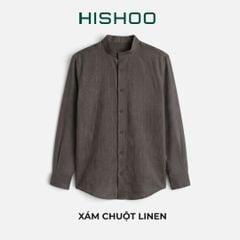 Áo Sơ Mi Tay Dài Nữ Relax Form Rộng, Cổ Tàu Vuông, Lai Ngang Linen Solene Vải Mềm Mát HISHOO A2G002