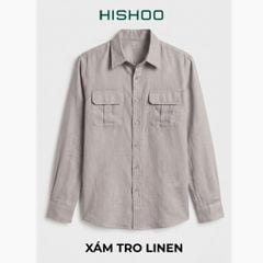 Áo Sơ Mi Nam 2 Túi Tay Dài  Relax Form Rộng, Cổ Thường, Lai Ngang Linen Solene Vải Mềm Mát HISHOO A2T005