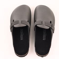 Dép đế trấu sục Boston quai ngang Xám Ghi da saffiano  HISHOO R109